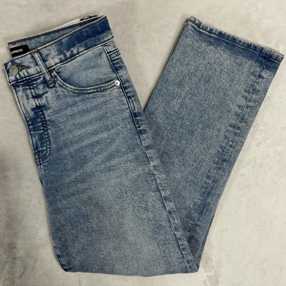Express High Rise Straight Ankle Jeans Size 4 Light Acid Wash Distressed Cropped - Picture 14 of 15